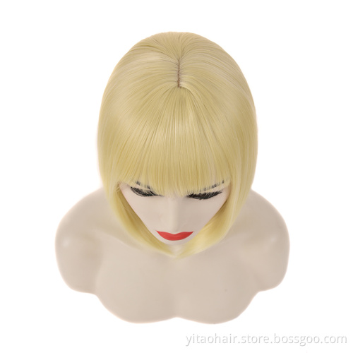 Women High Quality Short Straight Synthetic Bobo Head Wig golden